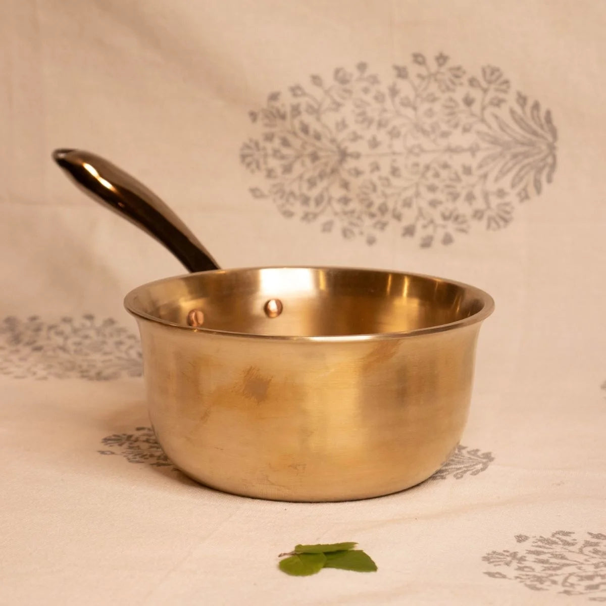 Tulsi Kansa Saucepan-Milk Pan Closer View-Zishta Traditional Cookware