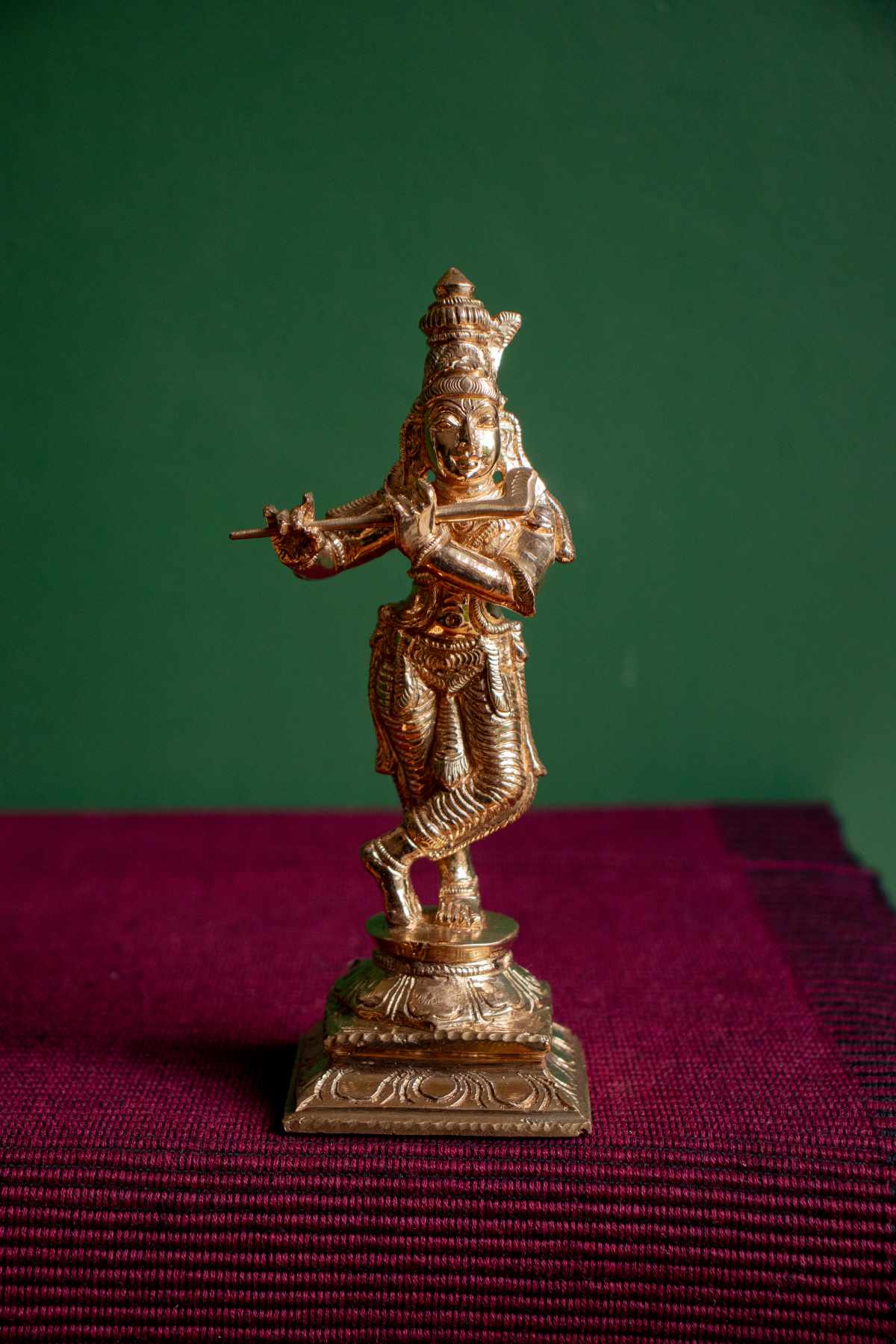 Krishna With Flute-Panchaloha Idol-2-Zishta Traditional Home Decor