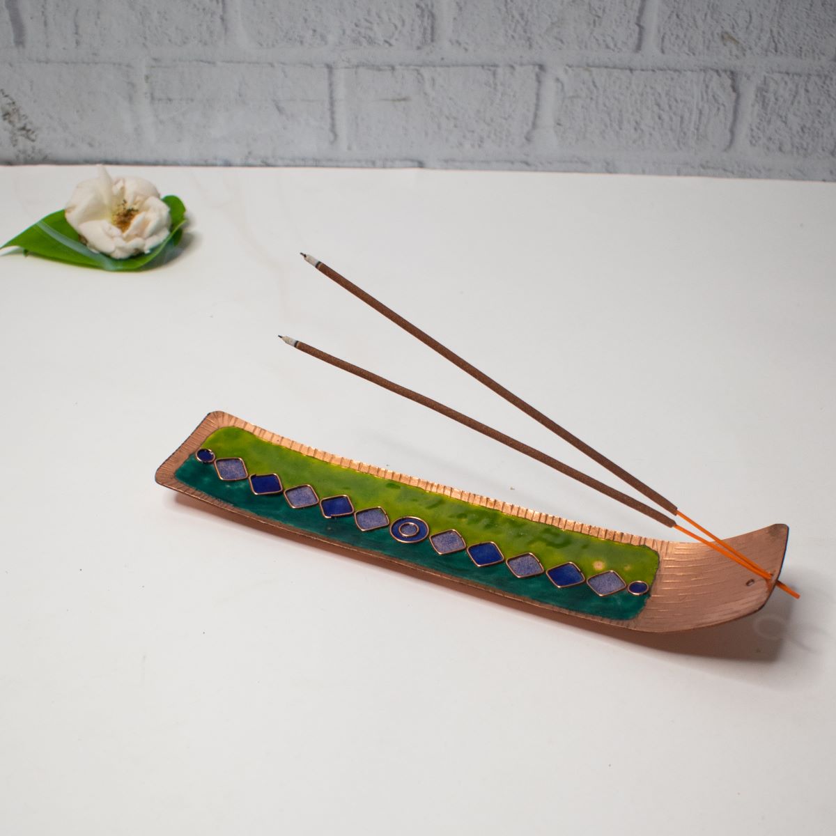 Meenakari Copper Enamel Incense Stick Holder-Rectangle-Zishta Home Decor