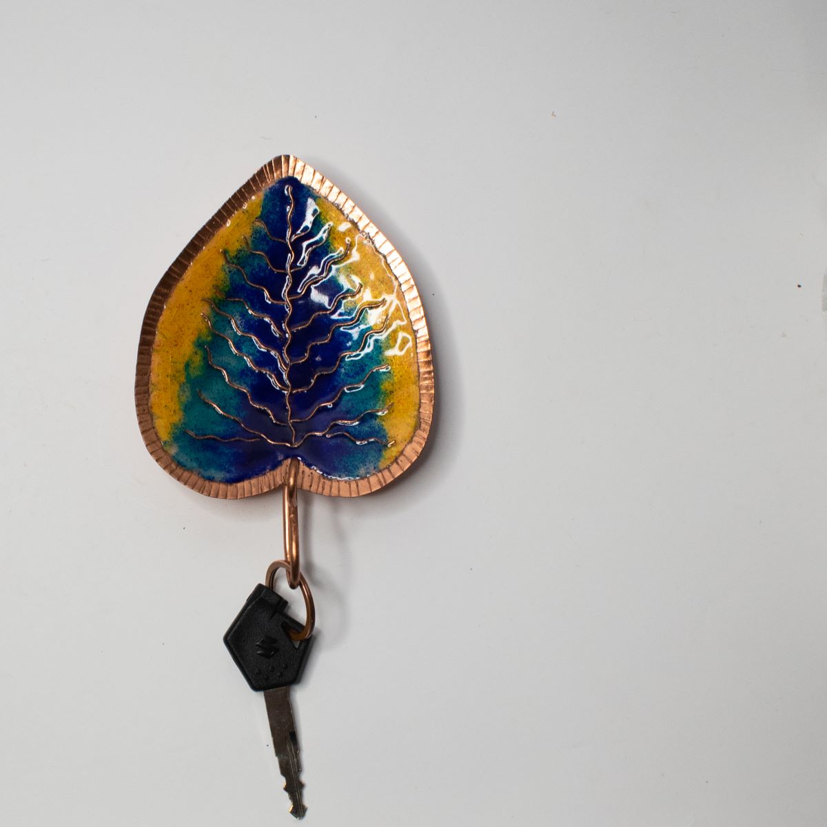 Meenakari Copper Enamel Key Holder Leaf Pattern-Zishta Home Decor