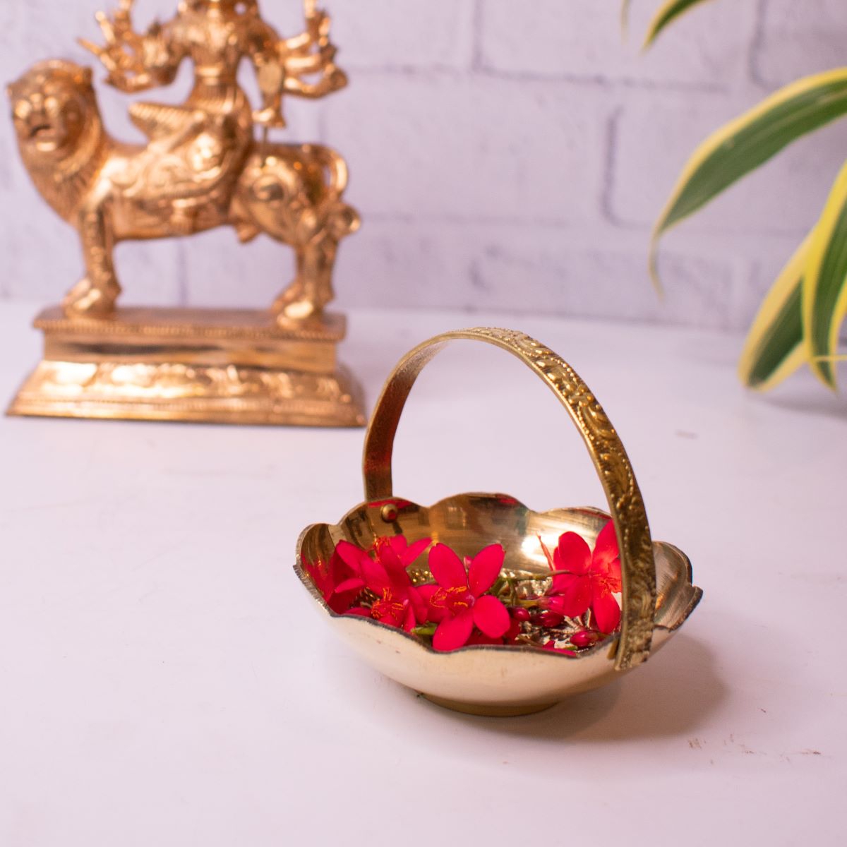 Handcrafted Miniature Brass Pooja Basket, Home Decor, Gifts