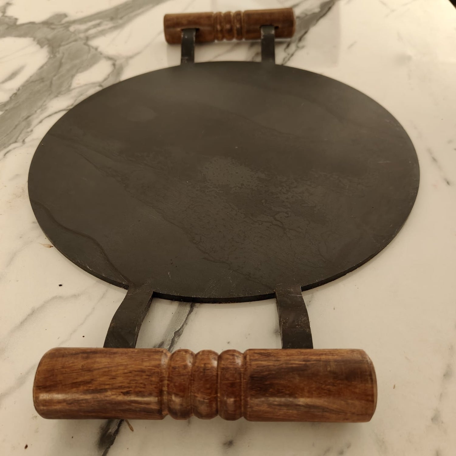 Pure Iron Round Tawa With Wooden Handle Thandavala Kal-2-Zishta Traditional Cookware