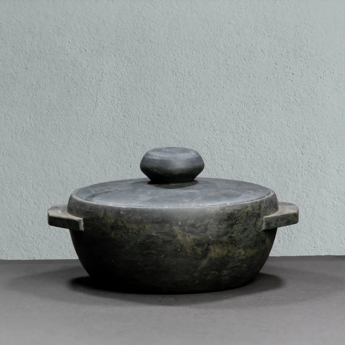 Soapstone Cookware Kalchatti with Lid Treated Side View-Zishta Traditional Cookware