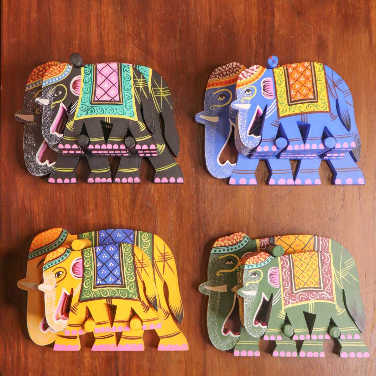 Varanasi Wooden Elephant Coasters-1-Zishta Traditional Navratri Diwali Gifts