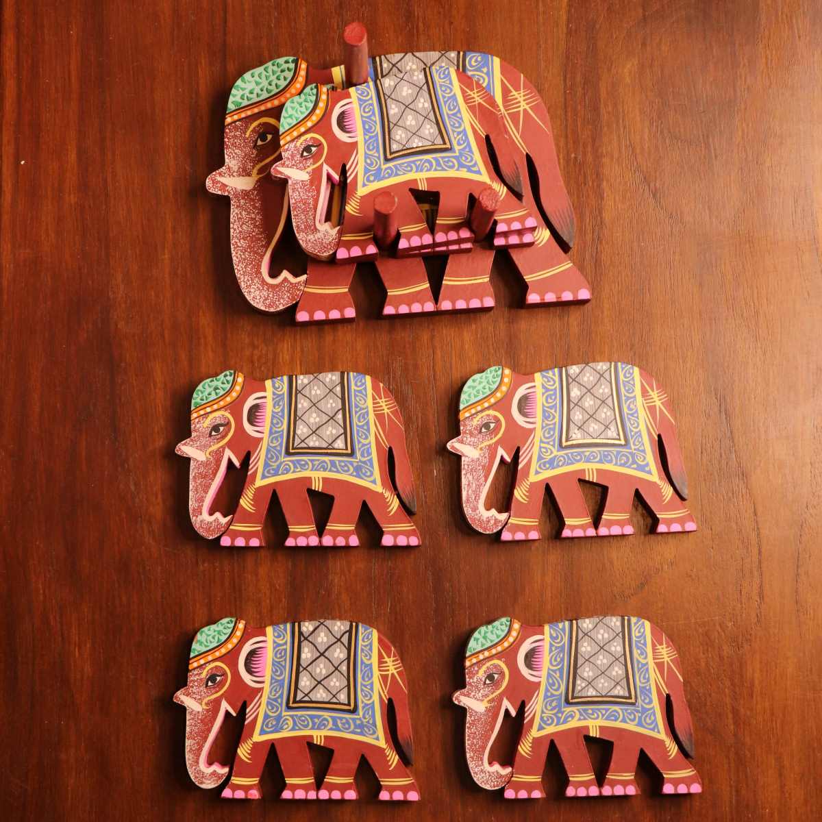 varanasi Wooden Elephant Coasters-5-Zishta Traditional Navratri Diwali Gifts