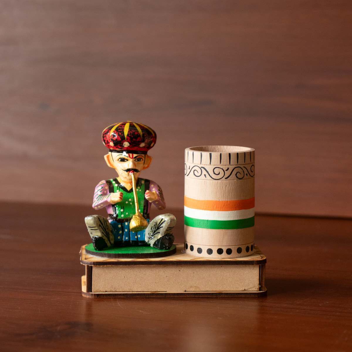 Varanasi Wooden Musician Pen Holder-1-Zishta Traditional Toys-Navratri Diwali Gifts