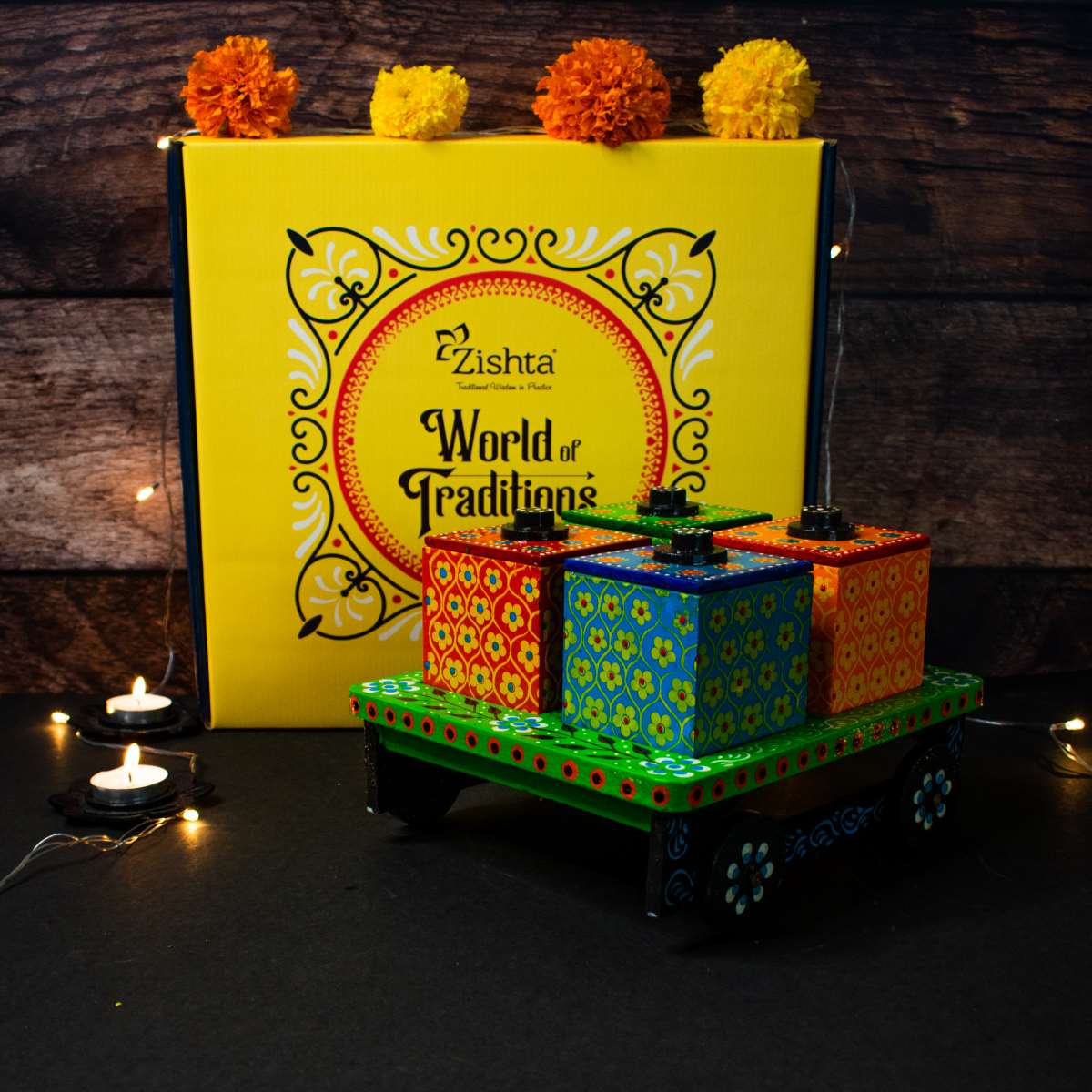 Wooden Push Cart Dry Fruit Box-1-Diali Gifts-Zishta Home Decor