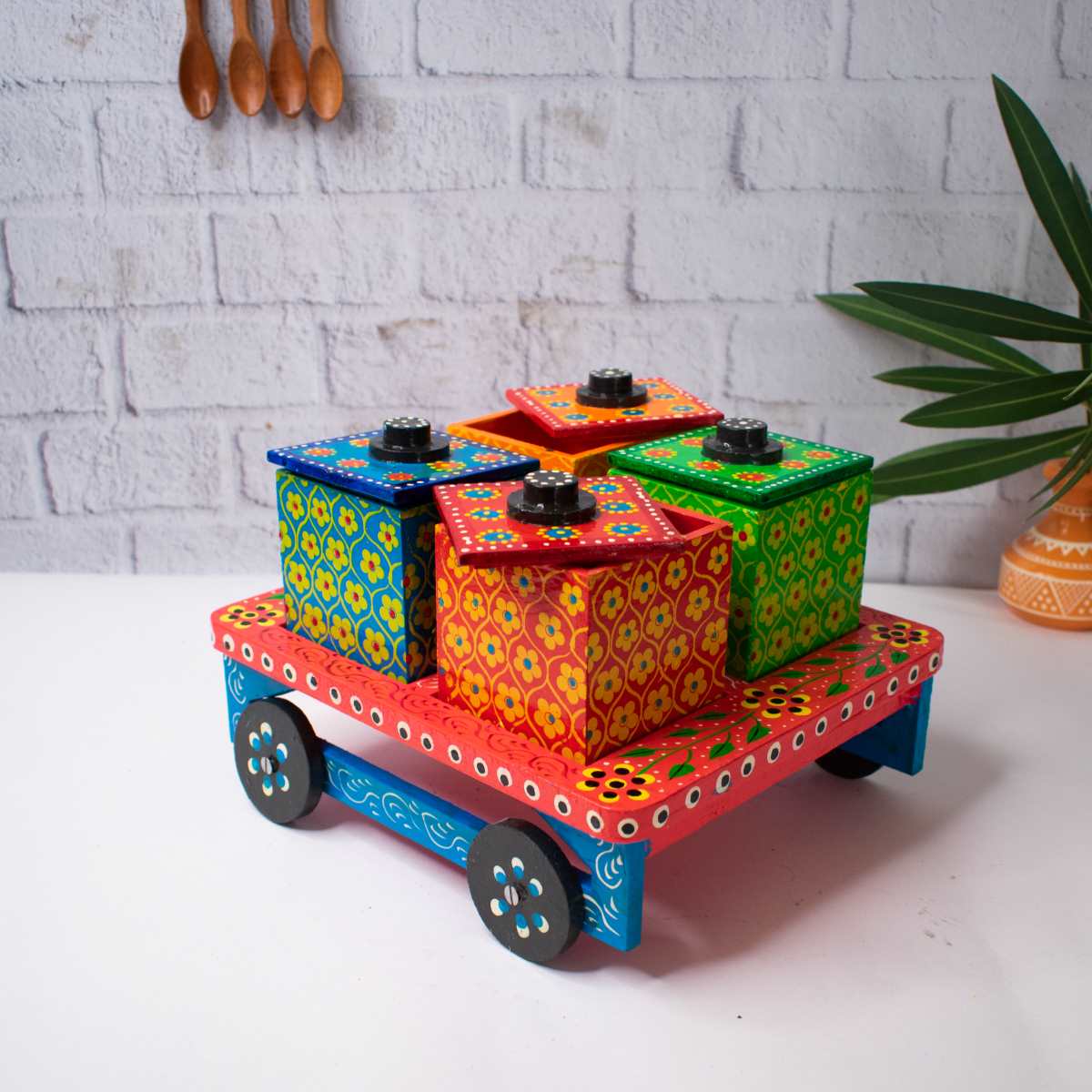 Wooden Push Cart Dry Fruit Box-5-Diali Gifts-Zishta Home Decor