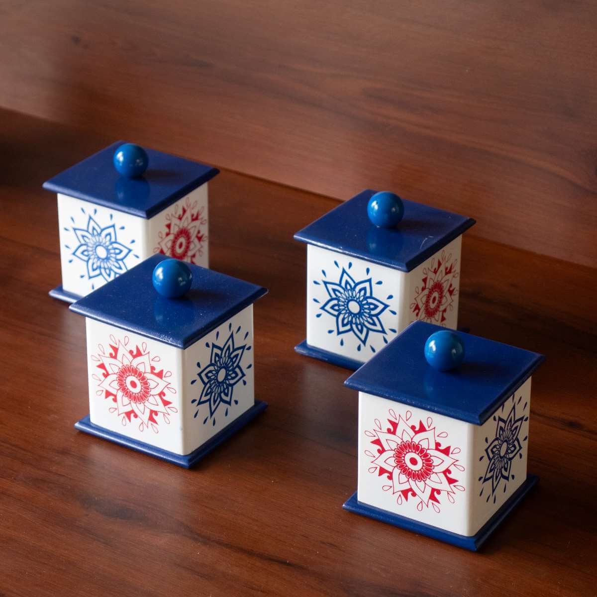 Wooden Storage Box Blue-Set of 4-Zishta Traditional Navratri Diwali Gifts