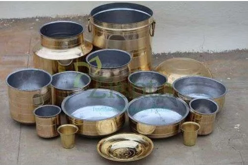 Brass Rail Adukku Set utensils on a concrete floor-Zishta Traditional Cookware