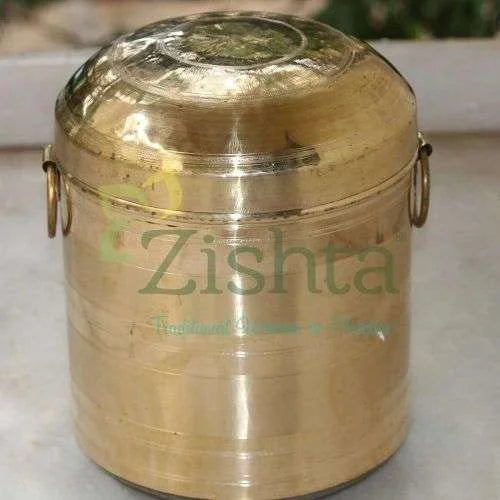 Brass Rail Adukku Set with lid on a white surface-Zishta Traditional Cookware