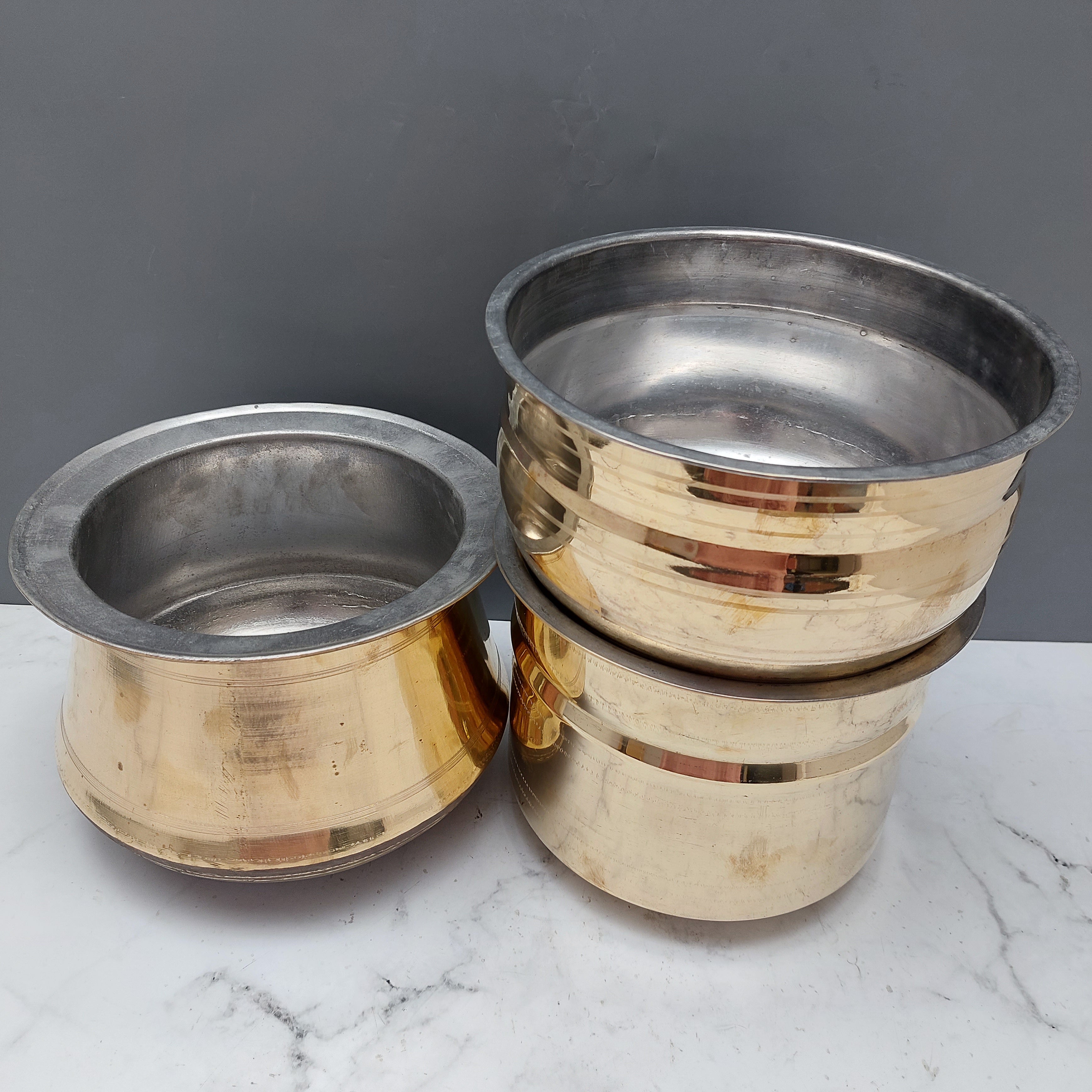 Brass Cookware Set-Vaana Mysore Tall Pot Rice Pot Combo 3-Zishta Traditional Cookware