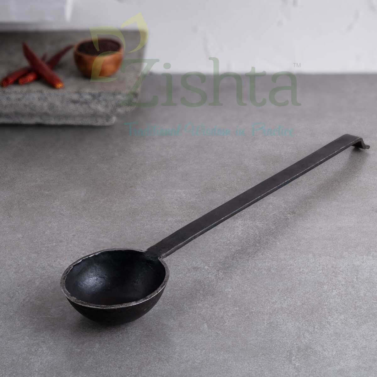 Large Cast Iron Combo: Iron Dosa Tawa, Cast Iron Kadai with Tadka Ladle Zishta