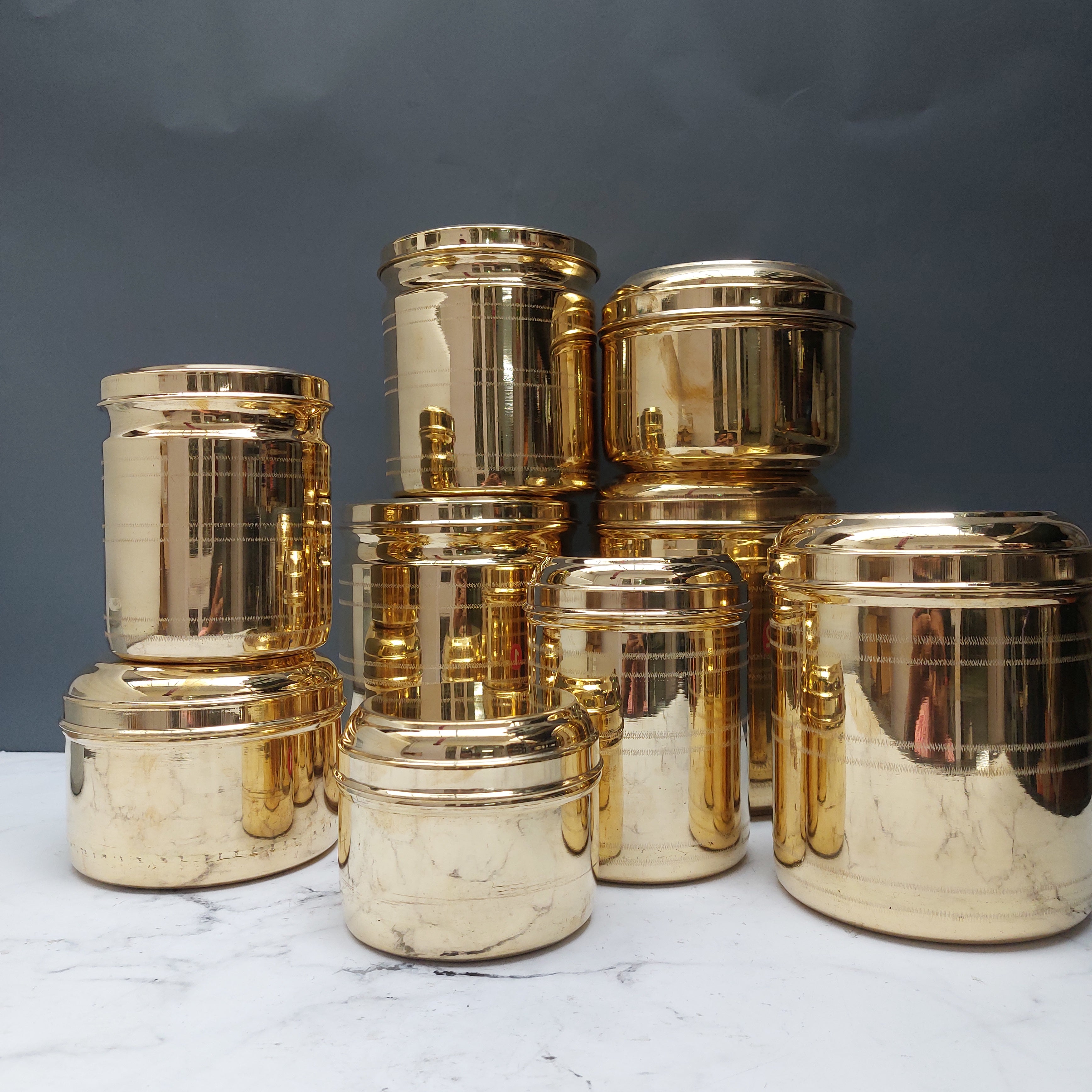 Brass Storage Containers Combo 1-Zishta Traditional Cookware