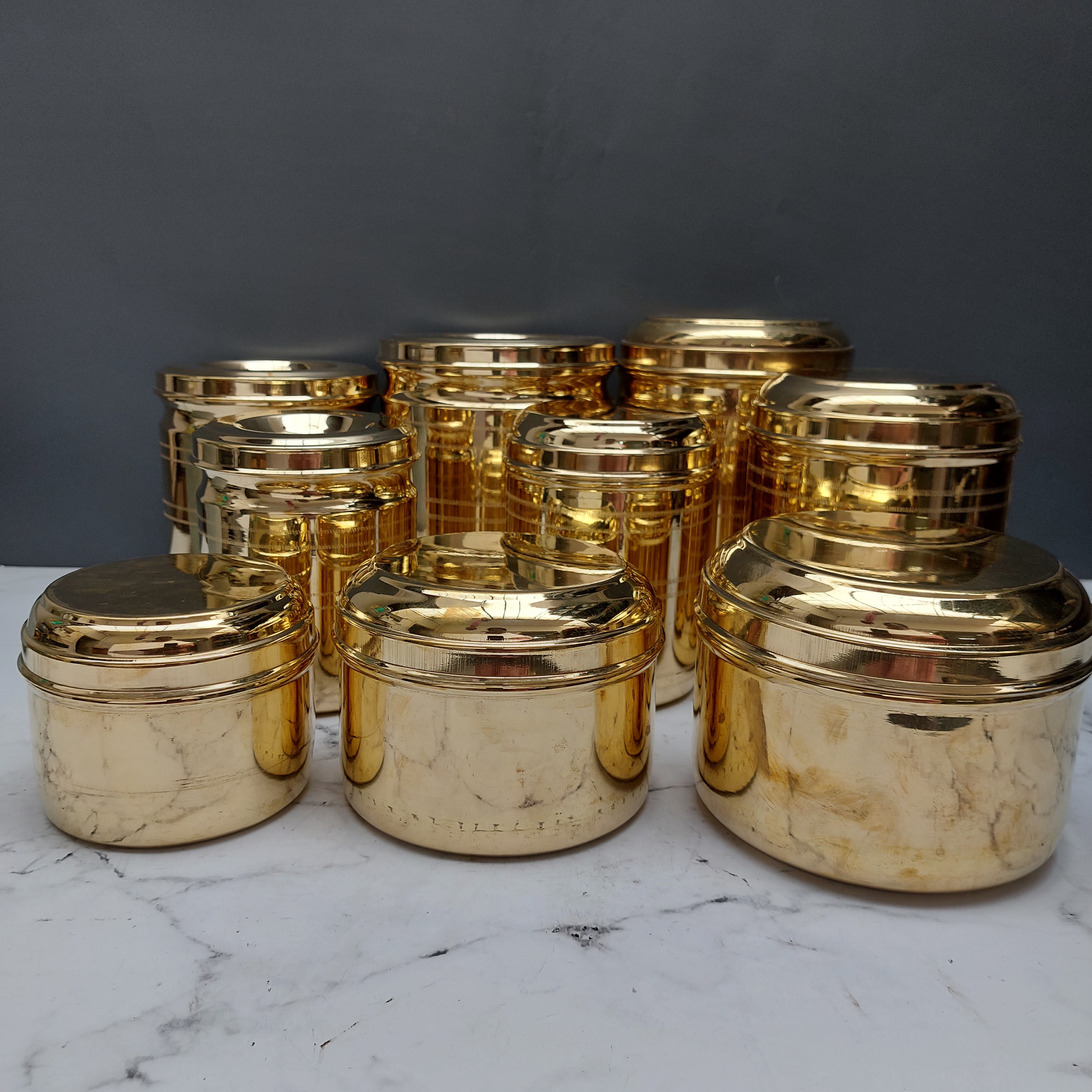 Brass Storage Containers Combo 3-Zishta Traditional Cookware