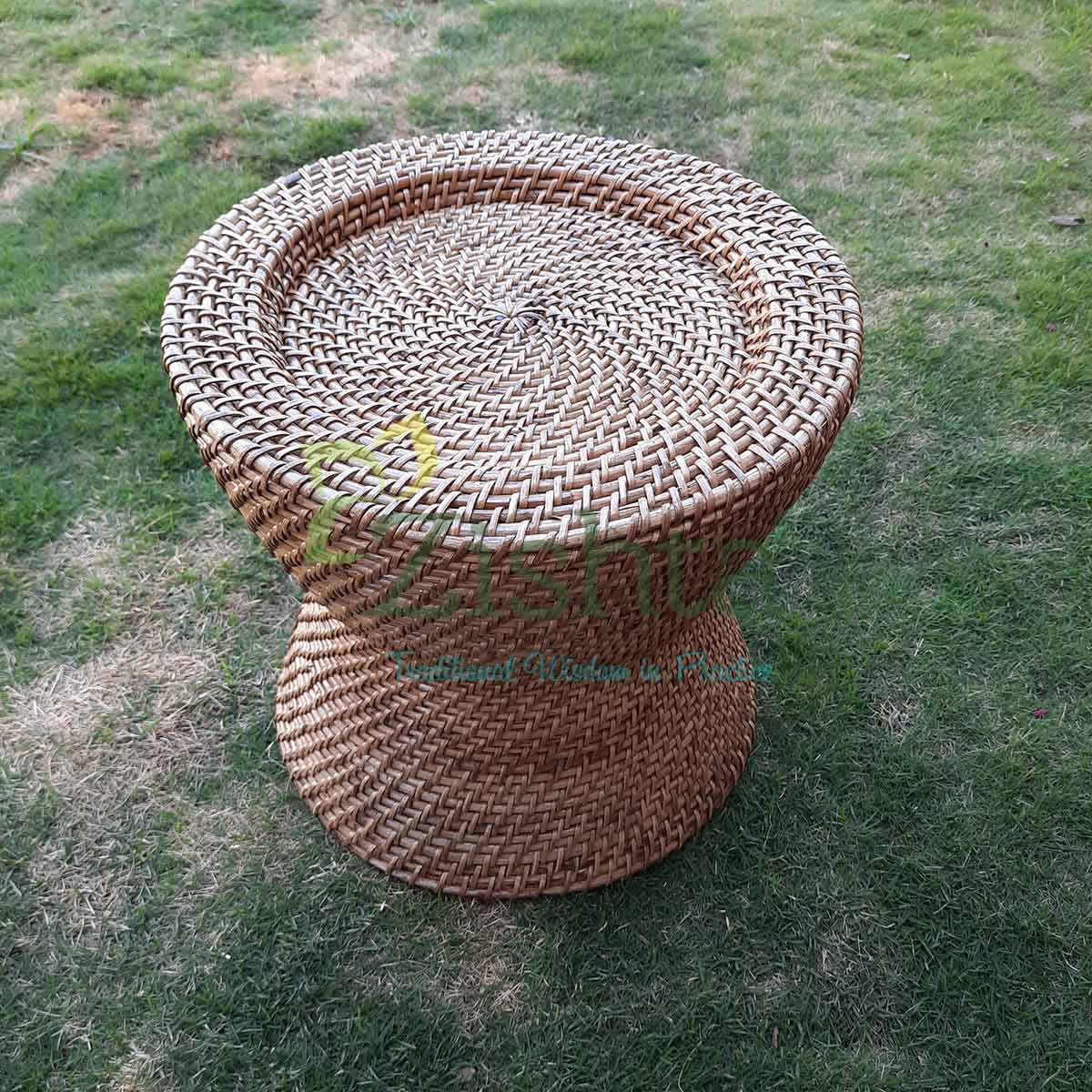 Curved Shape-Assam Cane Furniture - Seating Stool (Mudda-Morah)