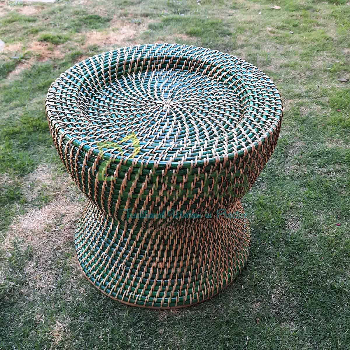 Curved Shape-Assam Cane Furniture - Seating Stool (Mudda-Morah)