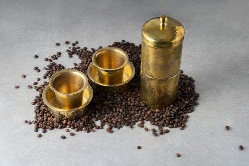 Brass Coffee Filter Medium & Davara Tumbler Combo 1- Zishta Traditional Cookware