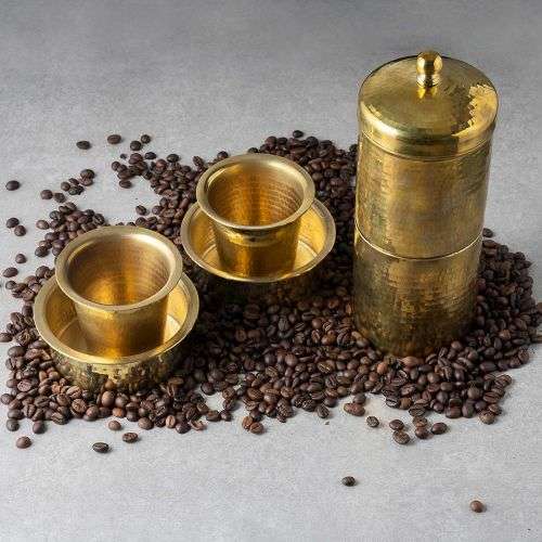 Brass Coffee Filter Medium & Davara Tumbler Combo - Zishta Traditional Cookware