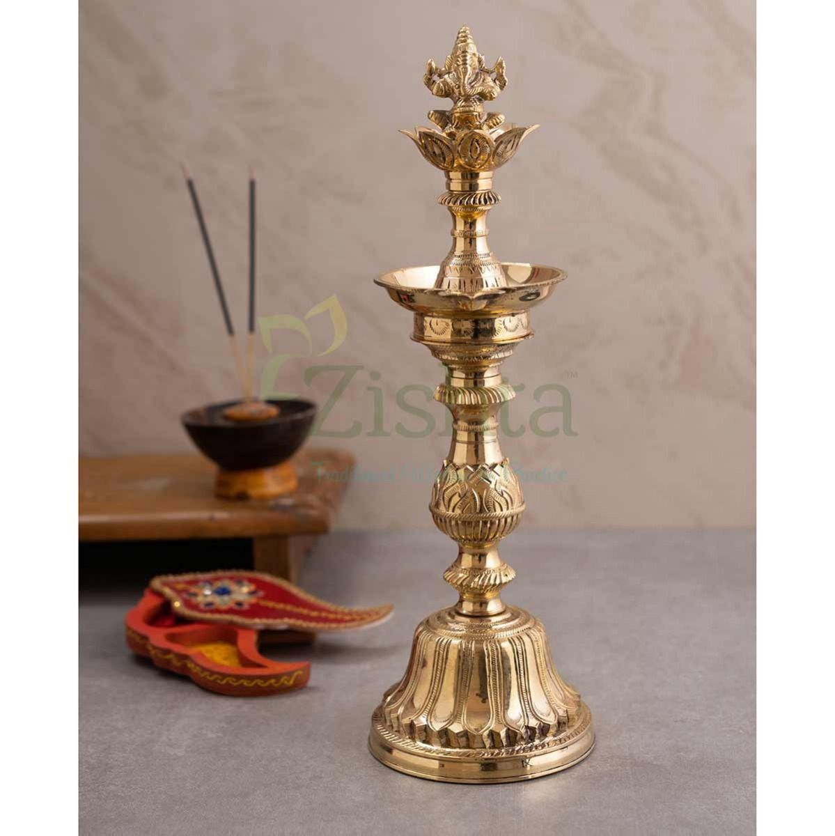 Brass Lamp Ega Vilakku Ganesha-Zishta Traditional Cookware