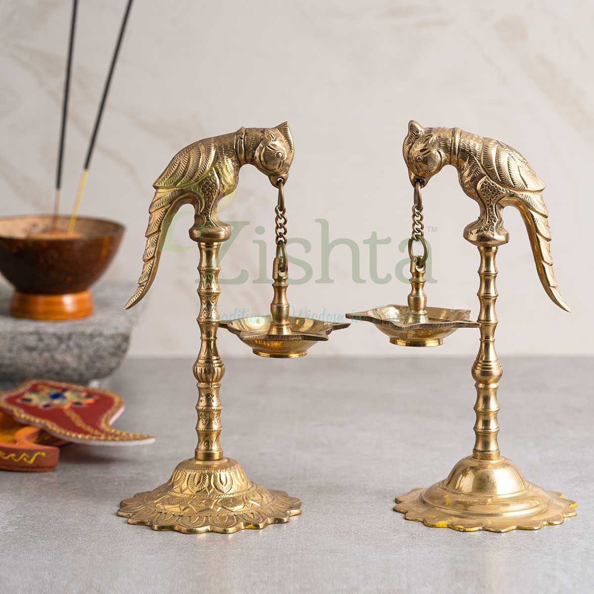 Brass Lamp Hangingin Parrot Lamp Kili Vilakku-Zishta Traditional Cookware