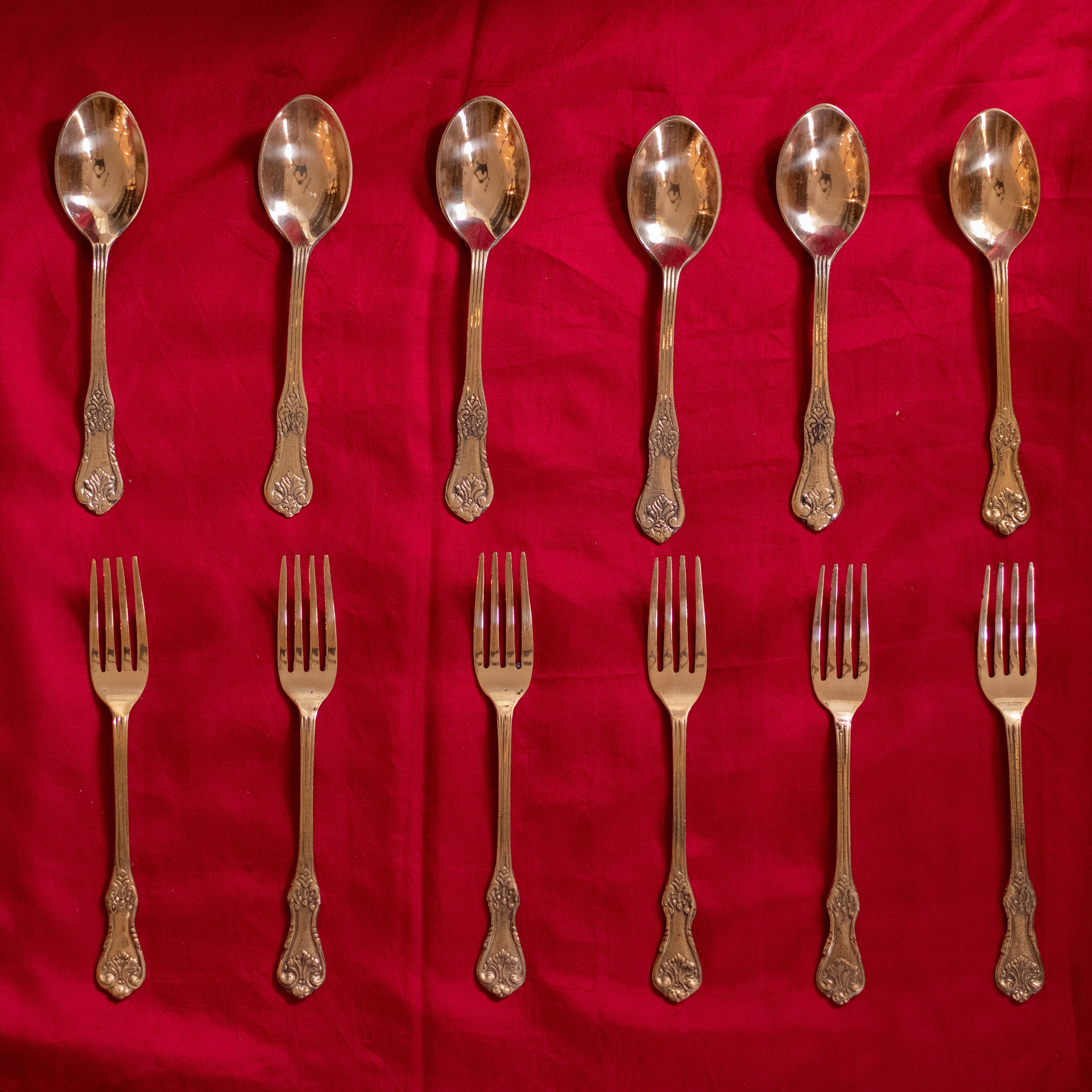 Brass Spoon & Fork Set of 6