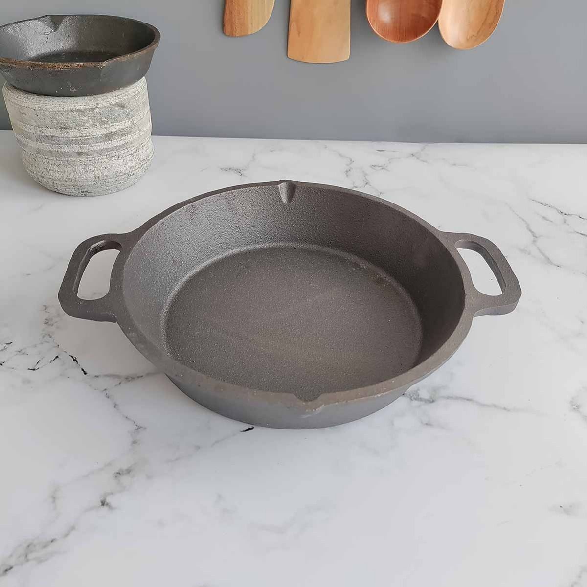 Cast Iron Loop Round Skillet Pan Dual Handle-Zishta Traditional Cookware