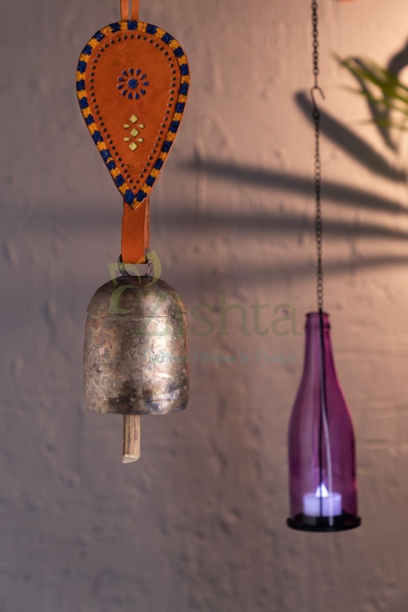 Copper Coated Iron Chimes-Bell with Leather (Orange)