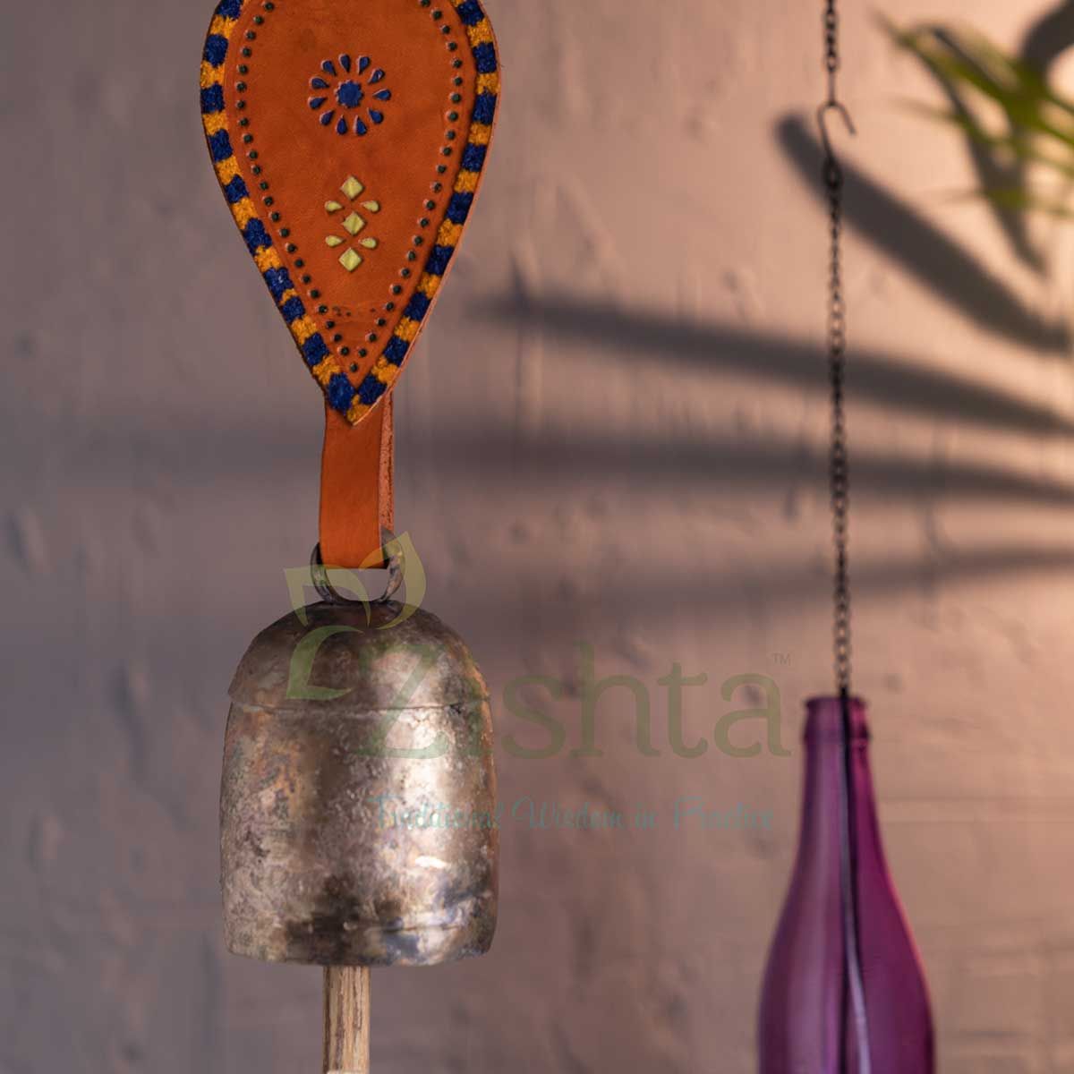 Copper Coated Iron Chimes-Bell with Leather (Orange)