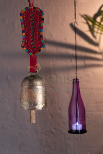 Copper Coated Iron Chimes-Bell with Leather (Pink)