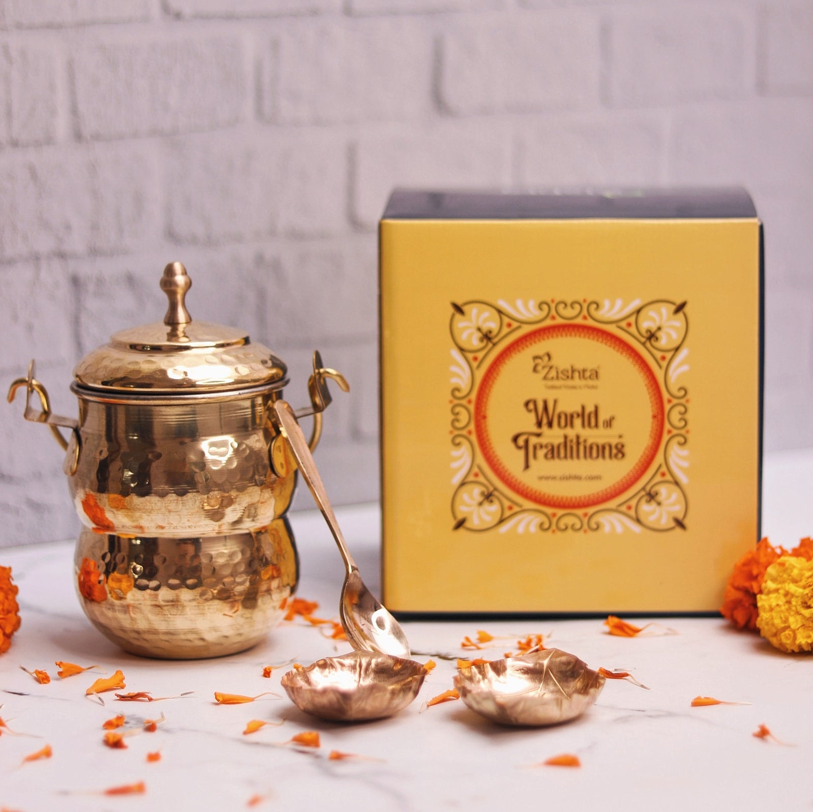 Diwali Gifts Diya And Baati Brass Ghee Container 1-Zishta Traditional Home Décor