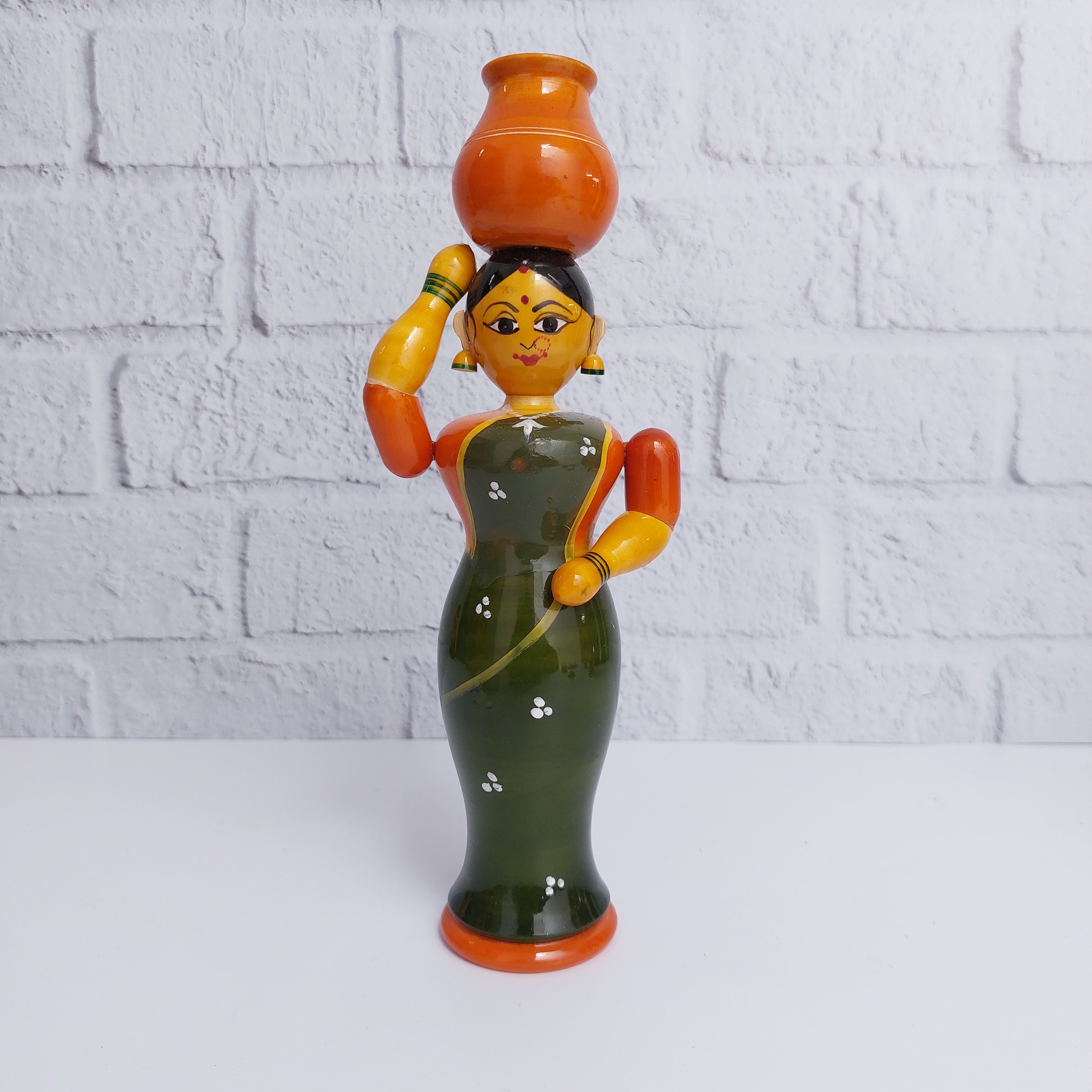 Etikoppaka Woman With Pot Green-Zishta Traditional Home Decor Toys