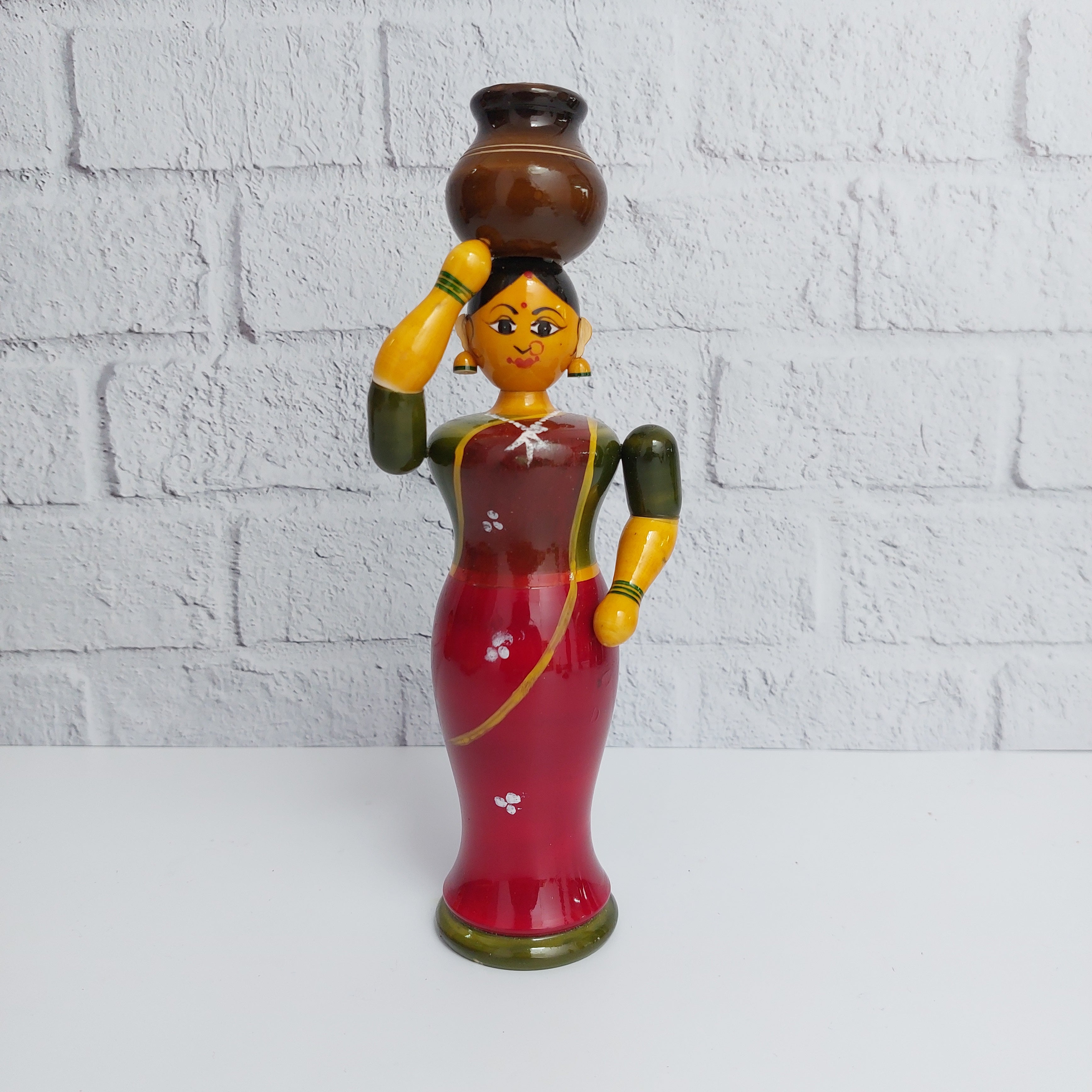 Etikoppaka Woman With Pot Red-Zishta Traditional Home Decor Toys