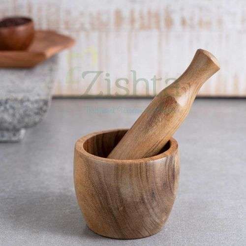HandCrafted Wooden Mortar & Pestle 1-Zishta Traditional Cookware