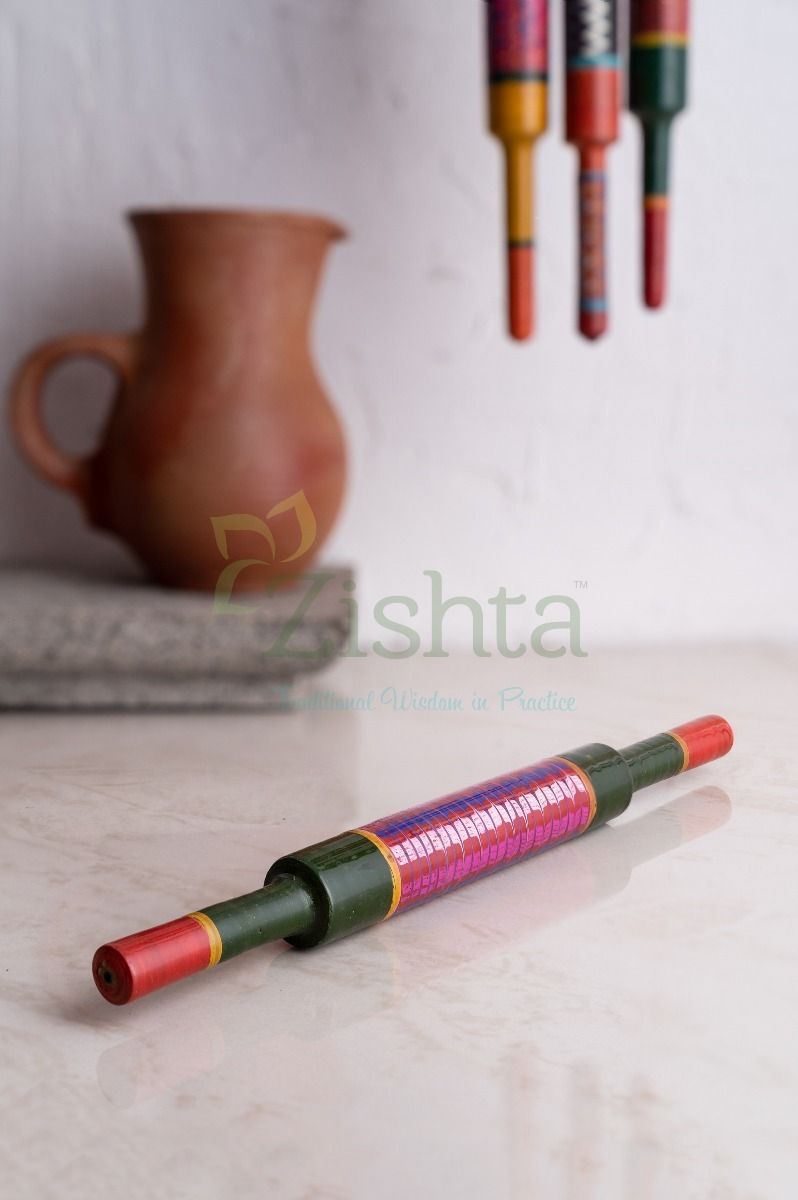 Lac Turned Wood Rolling Pin Large 1-Zishta Traditional Cookware