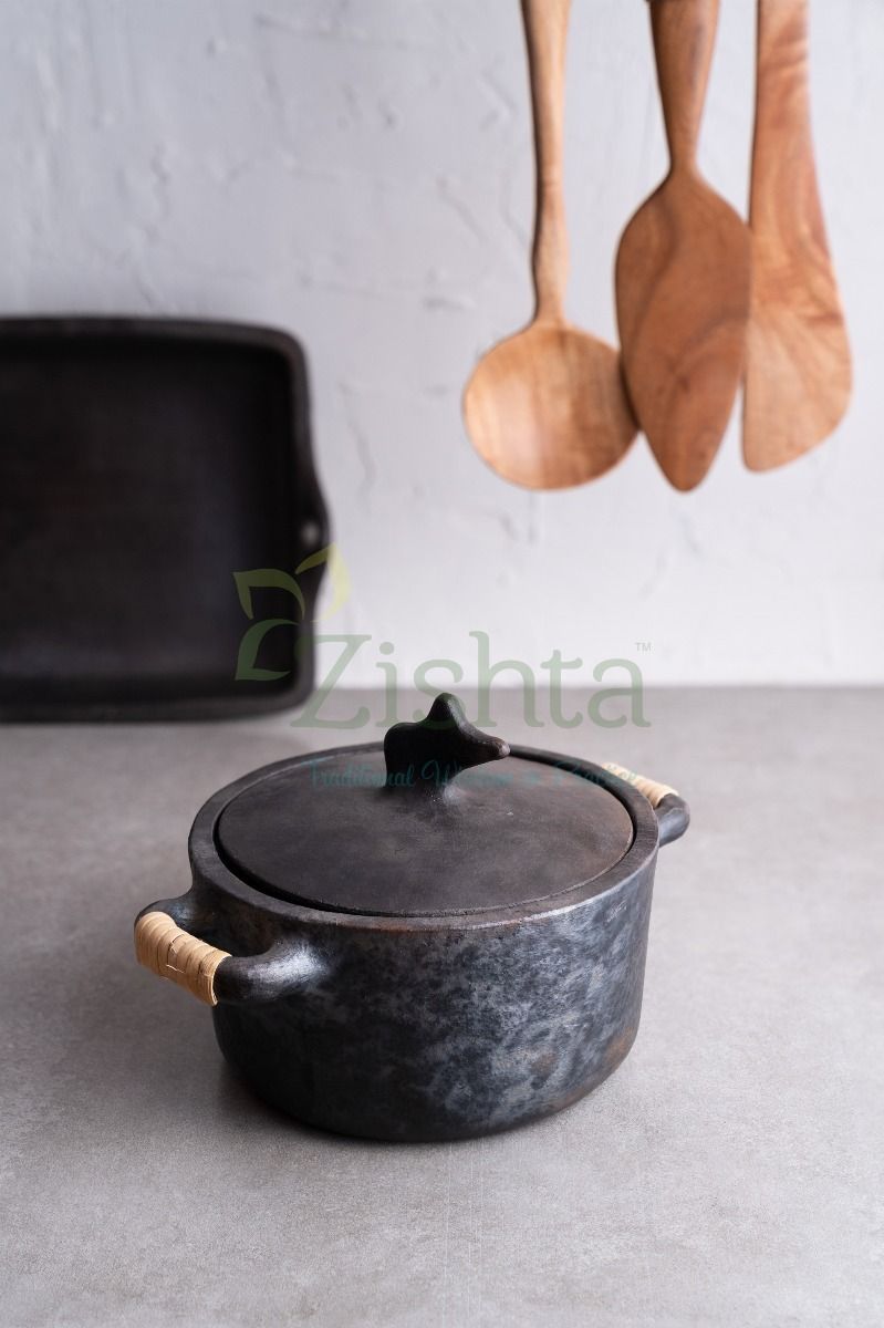 Manipur Black Pottery Gravy Pot Mesthin 1-Zishta Traditional Cookware