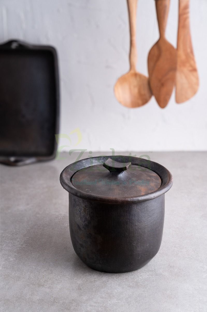 Manipur Black Pottery Gravy Pot Tall 1-Zishta Traditional Cookware