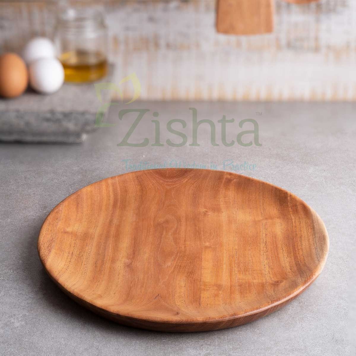 Neem Wood Dinner Plate-Zishta Traditional Cookware