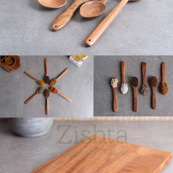 Neem Wood Kitchen Set (Chopping Board, Ladles, Spice & Masala Spoons)