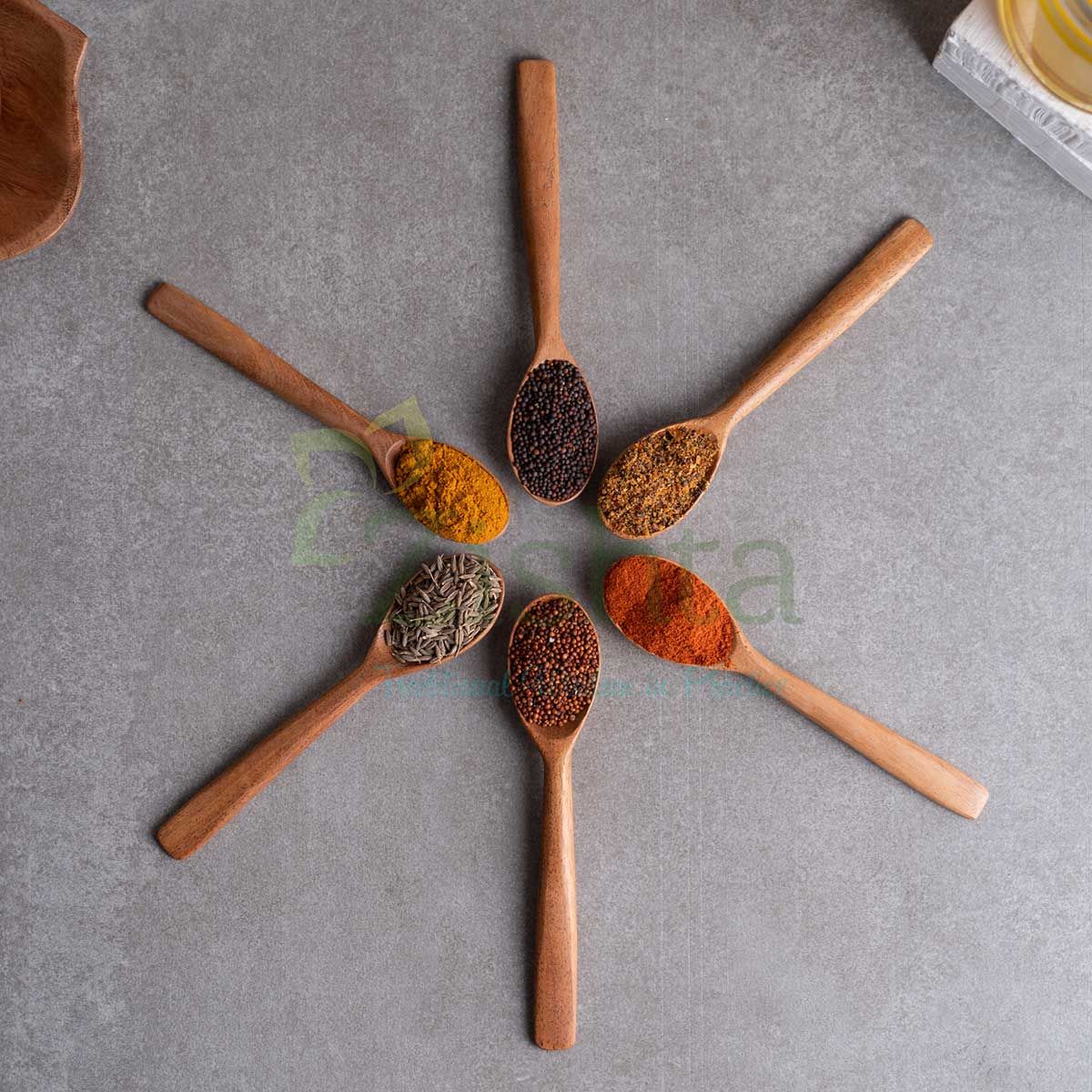 Neem Wood Spice Spoons: Set of 6