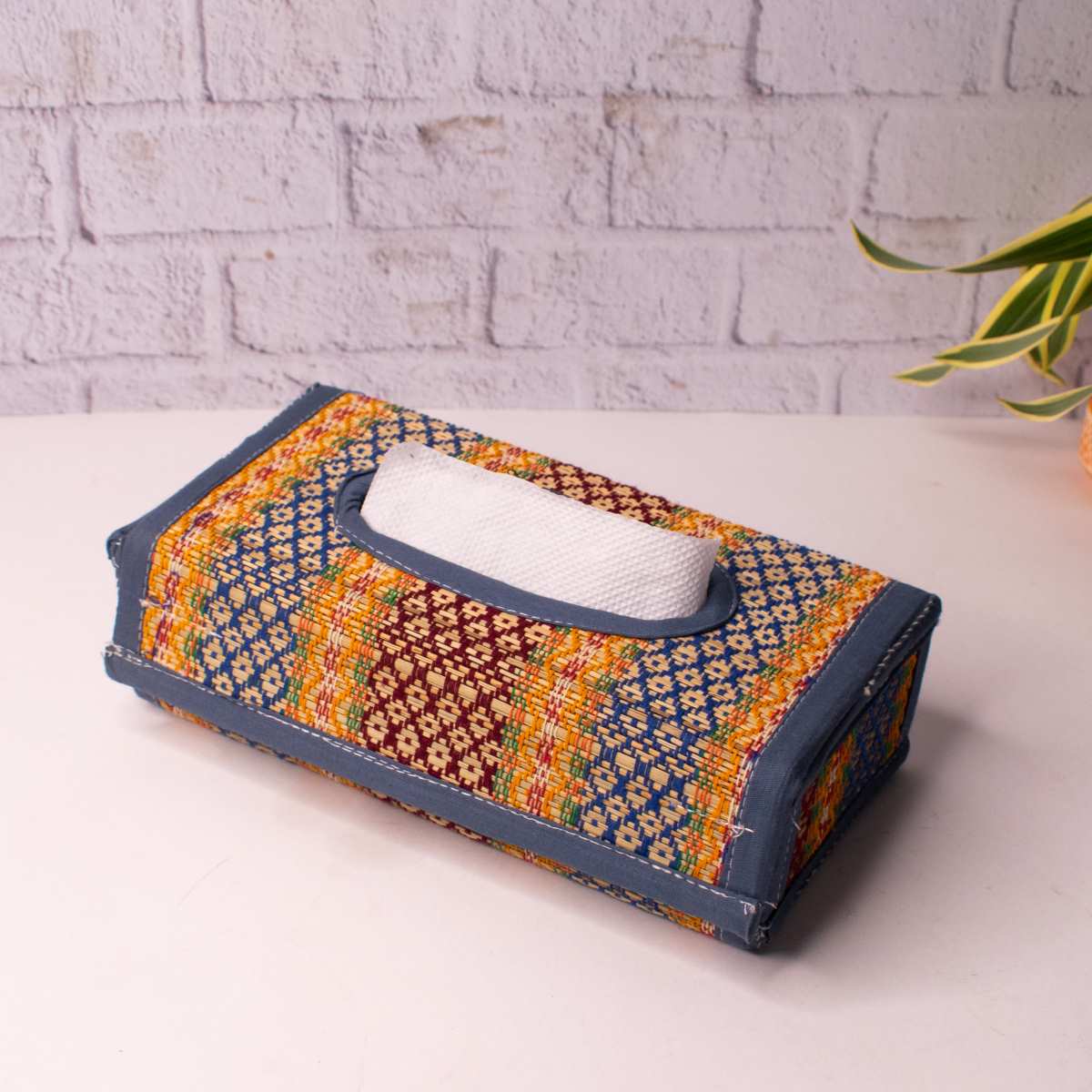 Madur Grass-Tissue Paper Box-Holder-Grey-1-Navratri Gift-Zishta Traditional Home Decor