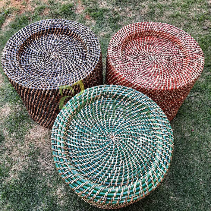 Drum Shape- Assam Cane Furniture - Seating Stool (Mudda/Morah) - Zishta- Traditional Cookware
